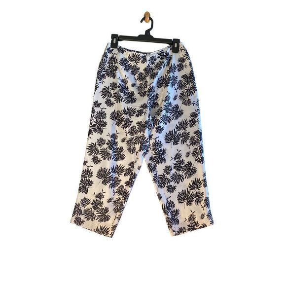 Allison Taylor petite 100% silk, black and white floral print crop pants size 6 - Picture 1 of 5